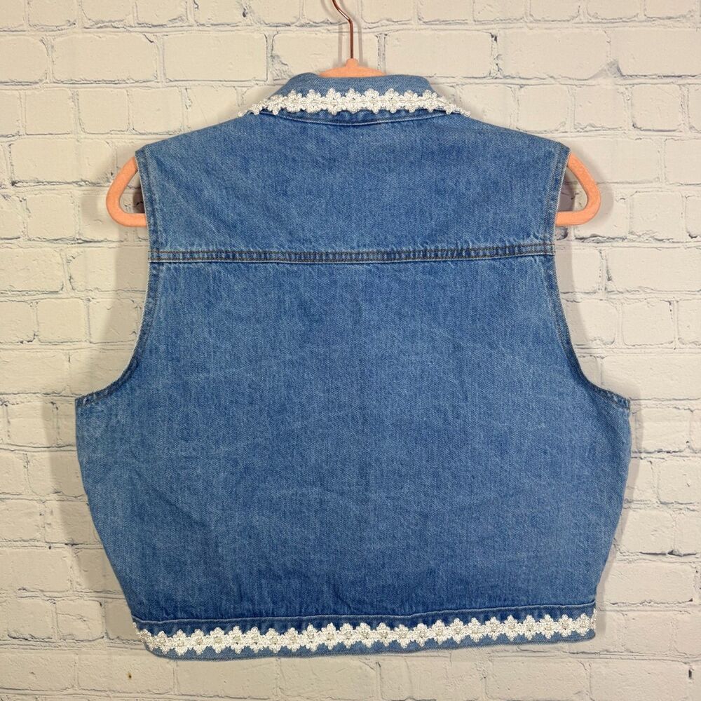 Vintage 90s Y2K Retro Denim Jacket Women XL Button Lace Grunge Fairy Crop Top - Picture 2 of 9